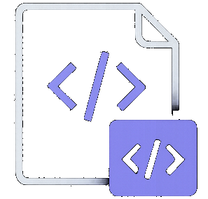 Illustration of a code file icon with HTML-style angle-bracket symbols and a smaller overlapping code snippet icon.