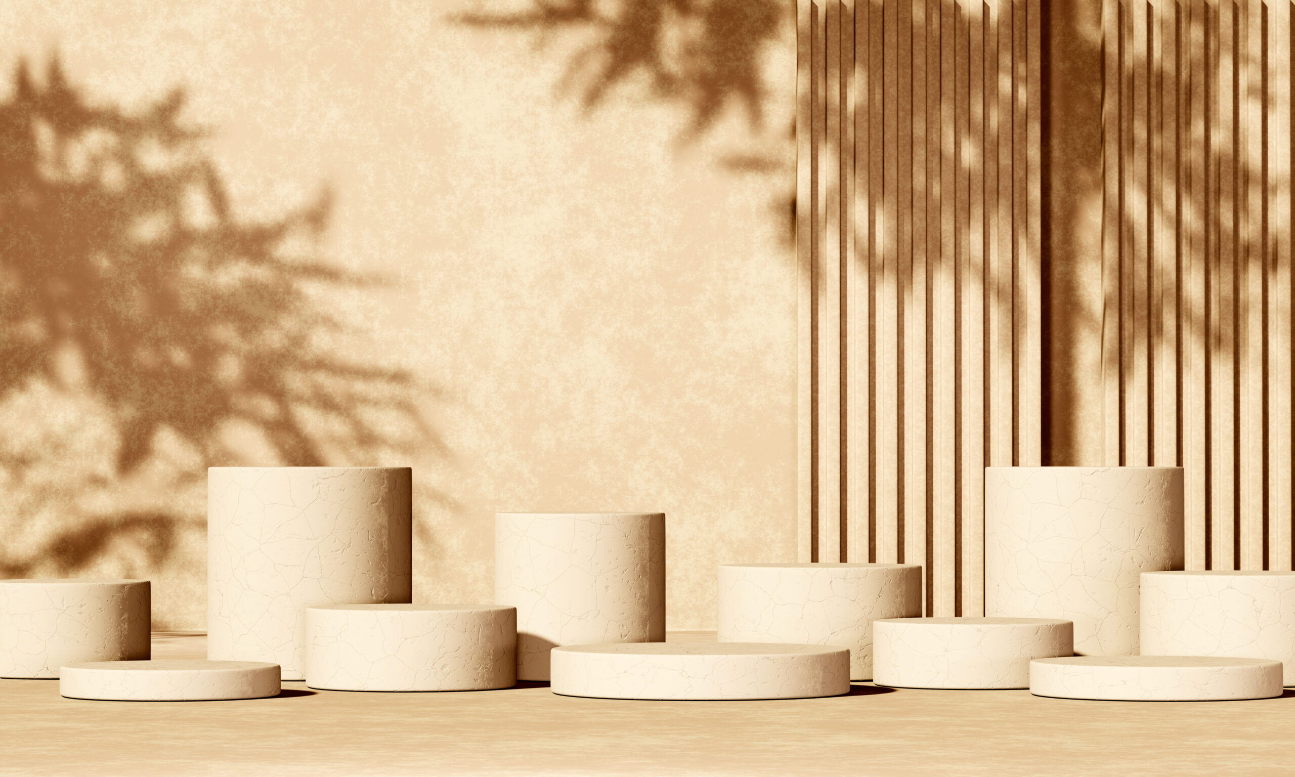 Beige background with cylindrical objects and shadows
