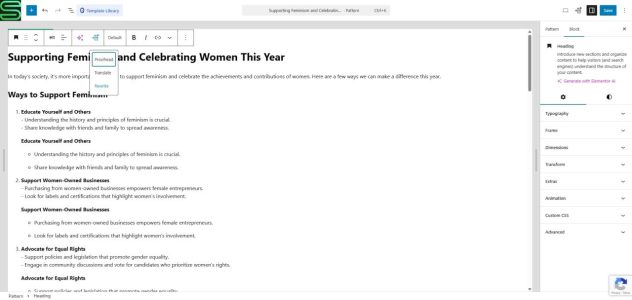 AI-Kit editor tools toolbar shown in the WordPress editor for proofreading, rewriting, and translation
