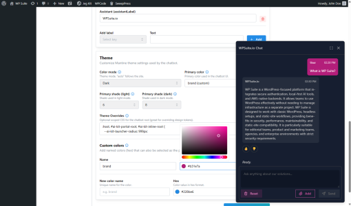 Chatbot Settings Editor in WordPress admin for configuring the AI-Kit chatbot experience