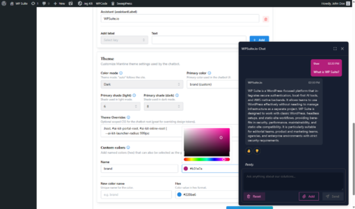 Chatbot Settings Editor in WordPress admin for configuring the AI-Kit chatbot experience