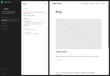 Add or tweak custom CSS for Gatey blocks and account attribute