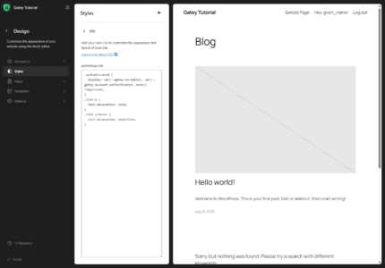 Add or tweak custom CSS for Gatey blocks and account attribute