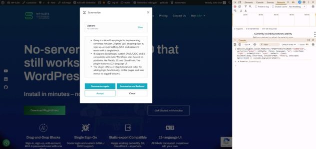 AI-Kit feature rendering example showing inputSelector and outputSelector binding for frontend text editing